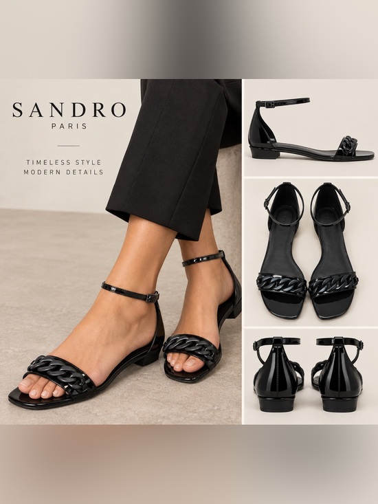 Sandro Shoes - Sandro Paris Black Patent Chain Sandals EU 38 US 7.5-8